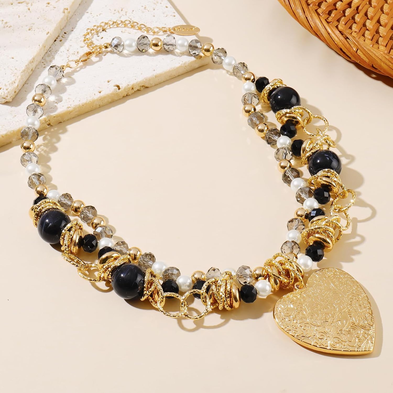 Bocar Heart Pendant Necklace for Women Trendy Retro Layered Statement Necklace Unique Jewelry Gift (NK-10811)