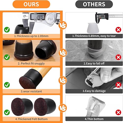 Vista 49 de Ezprotekt 24 protectores cuadrados de suelo para patas de silla con fieltro, fieltro de silicona F para suelos de madera dura, tapas de patas