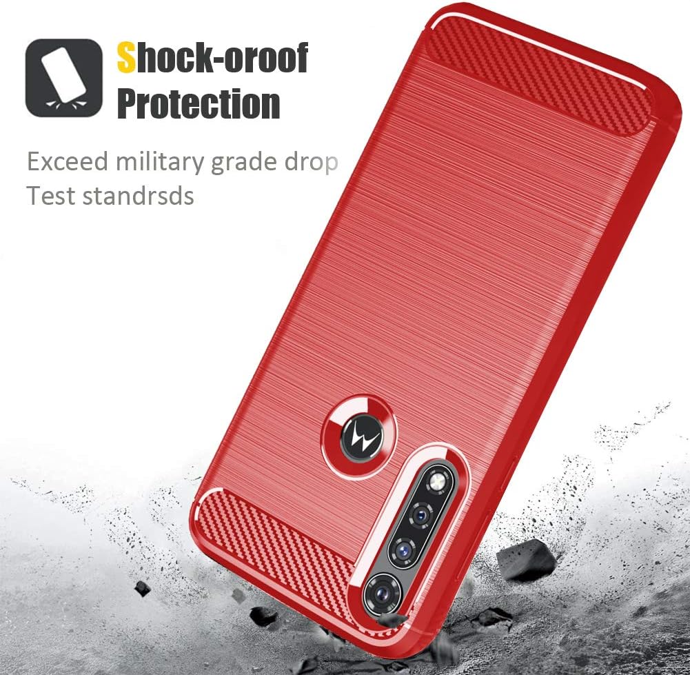 Dretal for Moto G Fast Case with Tempered Glass Screen Protector, Shock-Absorption Slim Fit Flexible TPU Case Brushed Texture Soft Rubber Protective Cover for Motorola Moto G Fast (LS-Red)