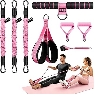 Upgraded Multifunction Pedal Resistance Band with Handles, 3 Tube Adjustable Foot Puller Exercise Bands for Core Abs Arm Leg Waist Glutes - Sit Up Workout Equipment for Women Men Home Gym Yoga
