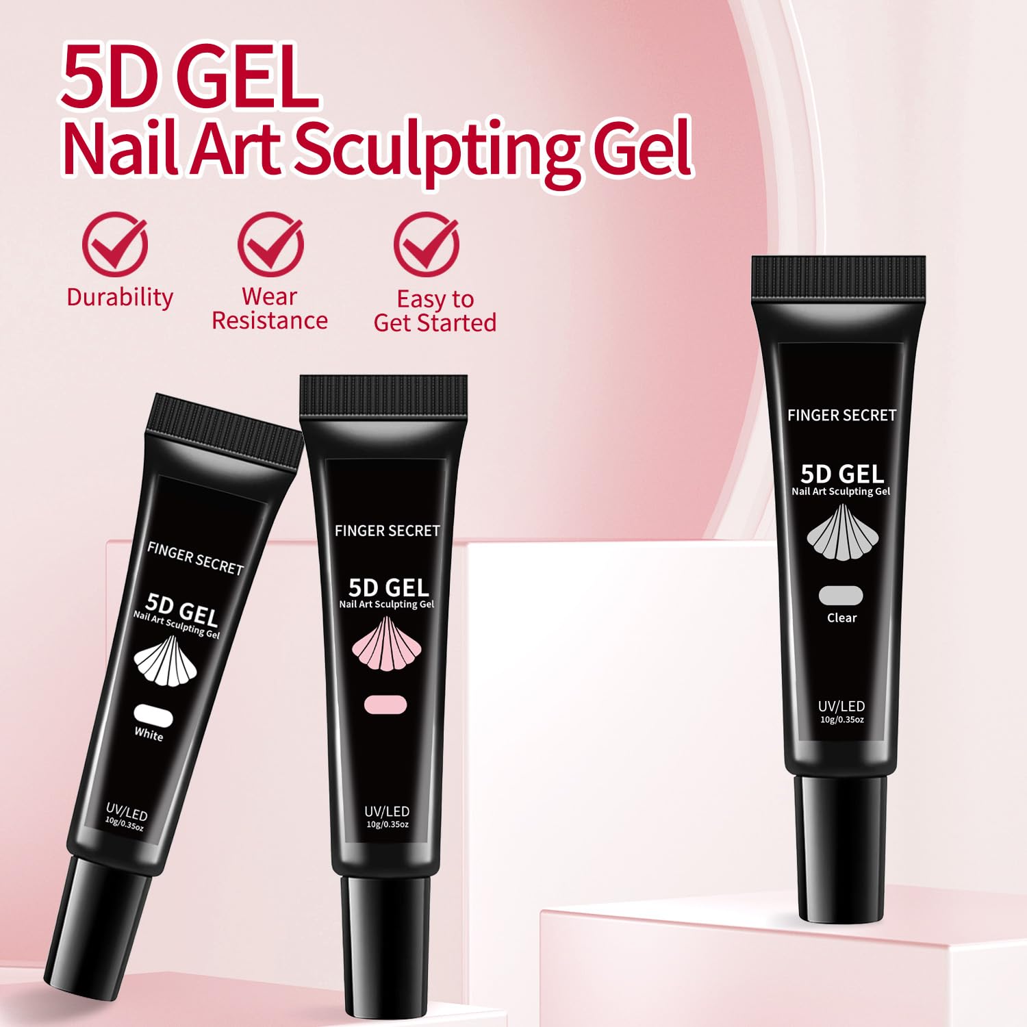 5D Nail Sculpting Gel 2PCS Pink set, 3D Gel Nail Art & Sculpting Glue for Acrylic Tips Nail Charms,With Chrome Nail Powder for Drawing, Rhinestone Glue for Nails
