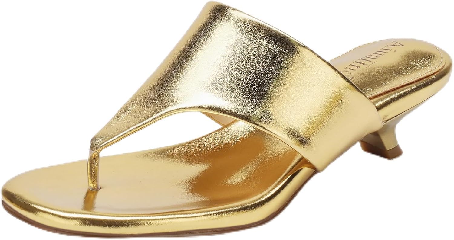 Women’s Kitten Heel Sandals Square Open Toe Slip-On Flip Flop 1.57 Inch Thong Sandals Party Dress Heeled Sandals