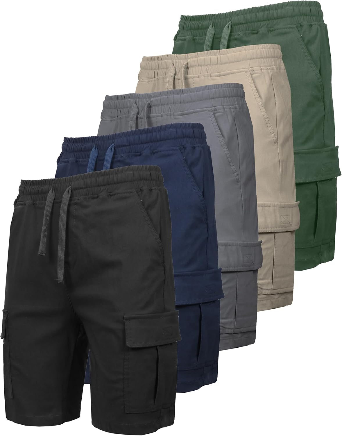 Galaxy by Harvic Cargo Shorts for Men 5-Pack – Stretch Pull-On Elastic Waist Drawstring Pockets, 4-Way Flex Fabric (S-2XL)