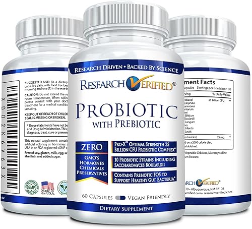 Miniatura 2 de Research Verified Probióticos con prebióticos  25 mil millones de UFC, 10 cepas veganas para hombres y mujeres  60 cápsulas por botella  3 botellas