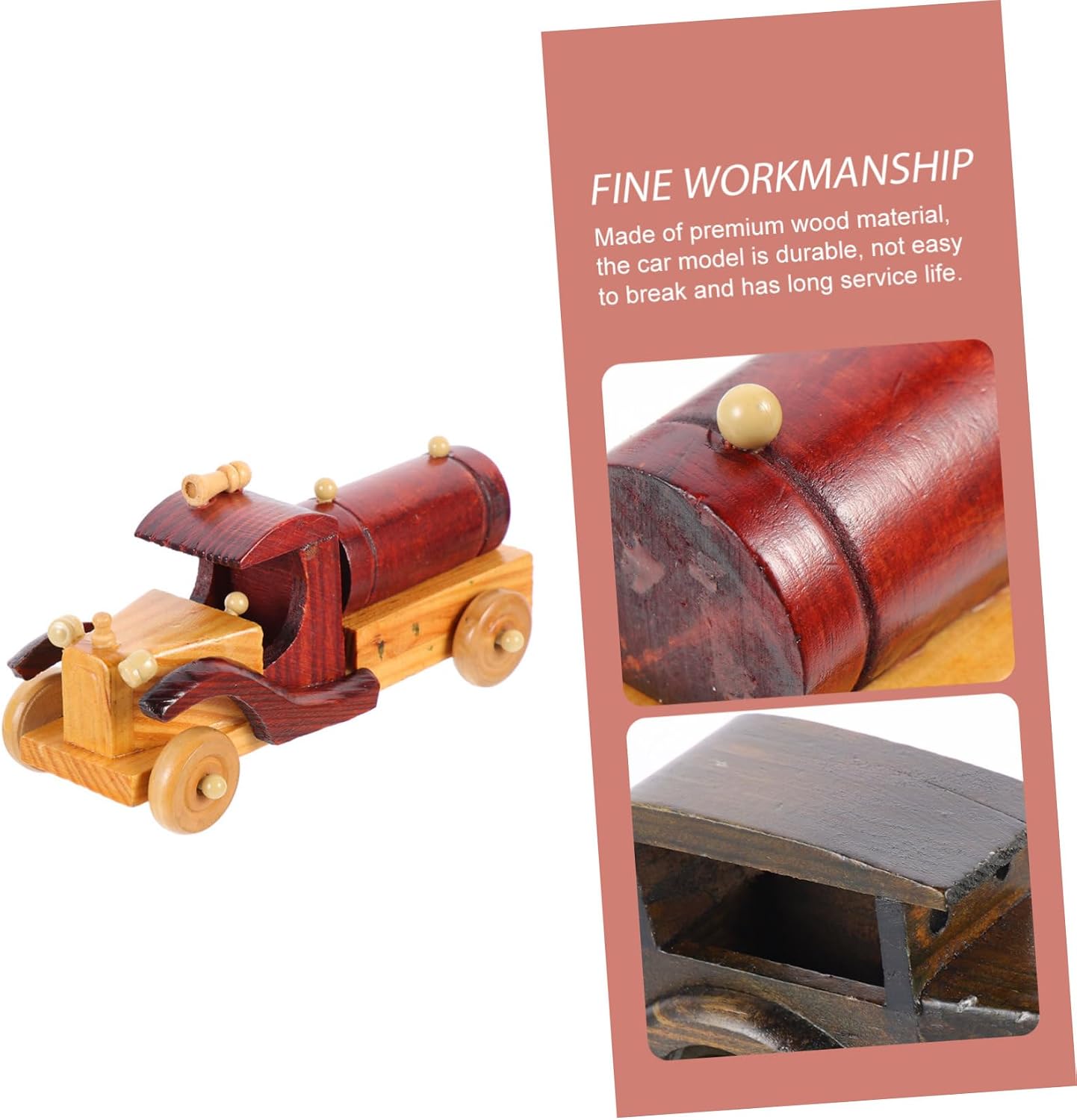 Vintage Wood Car Model Ornament Retro Miniature Car Craft Decoration for Home Office Rustic Wooden Vehicle Decor for Boys and Vintage Style Decor