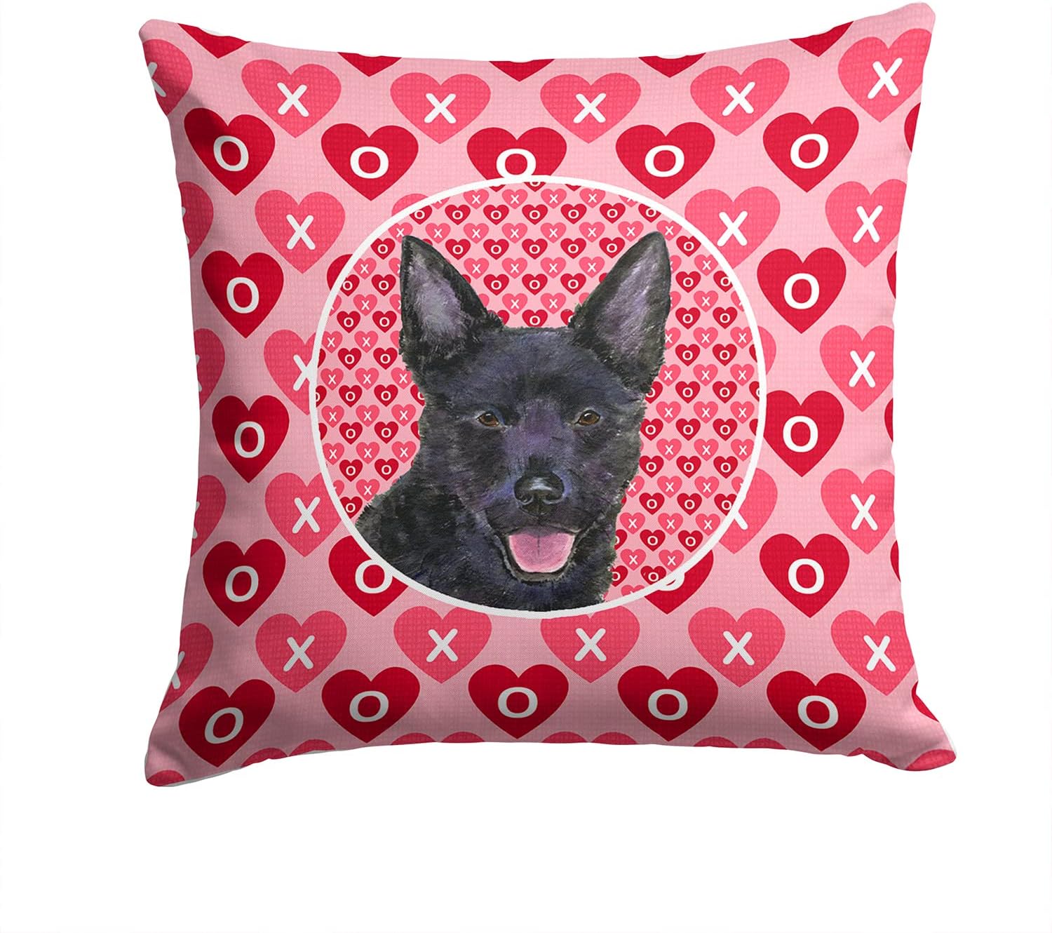 Caroline's Treasures SS4498PW1414 Australian Kelpie Hearts Love Valentine's Day Fabric Decorative Pillow Machine Washable, Indoor Outdoor Decorative Pillow for Couch, Bed or Patio, 14Hx14W