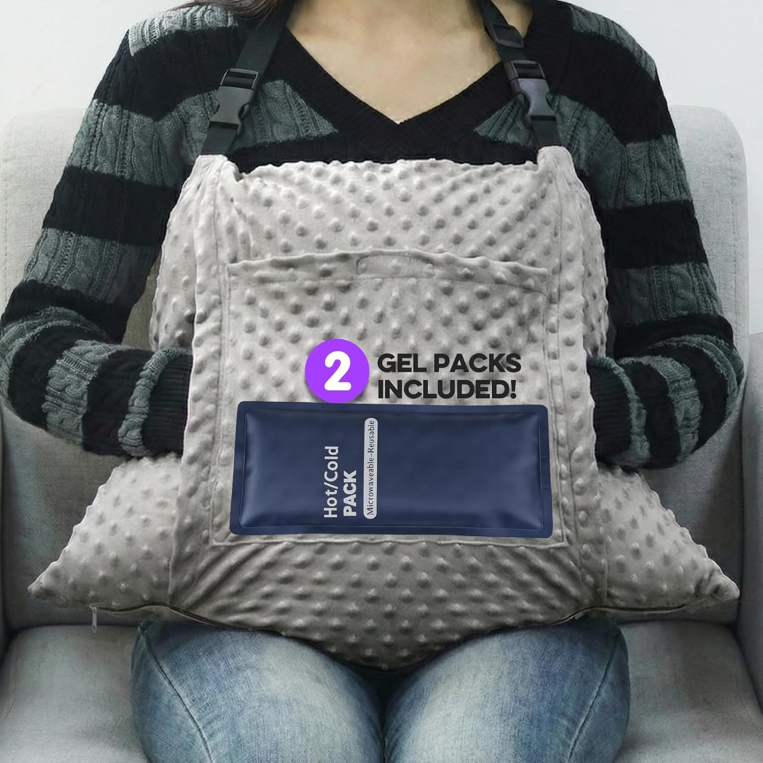 Star Shaped Hysterectomy Pillow with 2 Pockets & Adjustable Straps for Abdominal Surgery Recovery, C-Section, Seat Belt Protection (Gray)