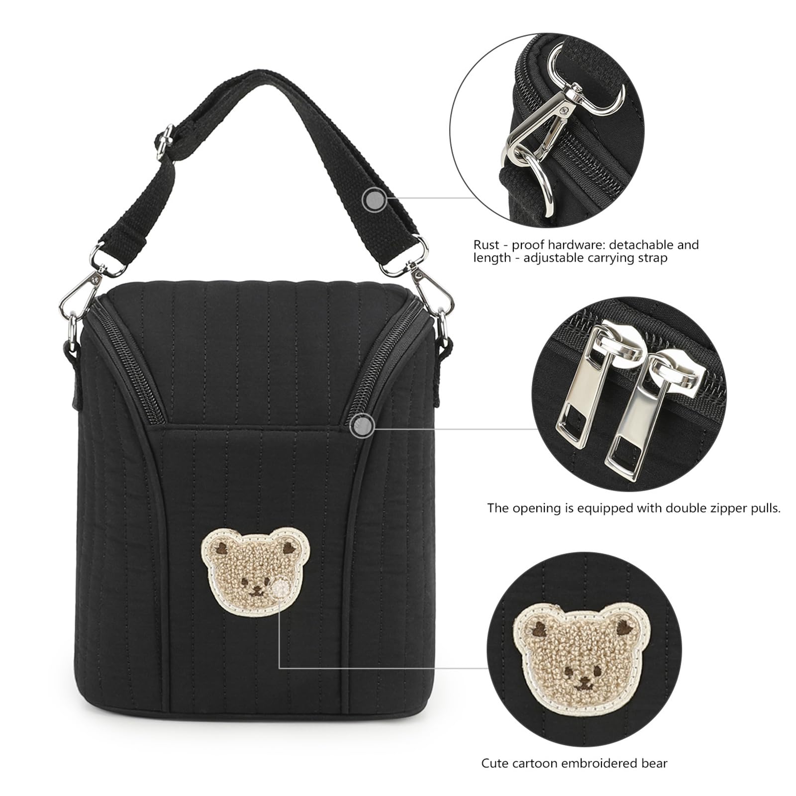 Niedliche Bären-Kühltasche for Babyflaschen, wiederverwendbar, isoliert | Wiederverwendbare isolierte Babyflaschentasche aus Baumwolle mit abnehmbarer Schnalle for Babys