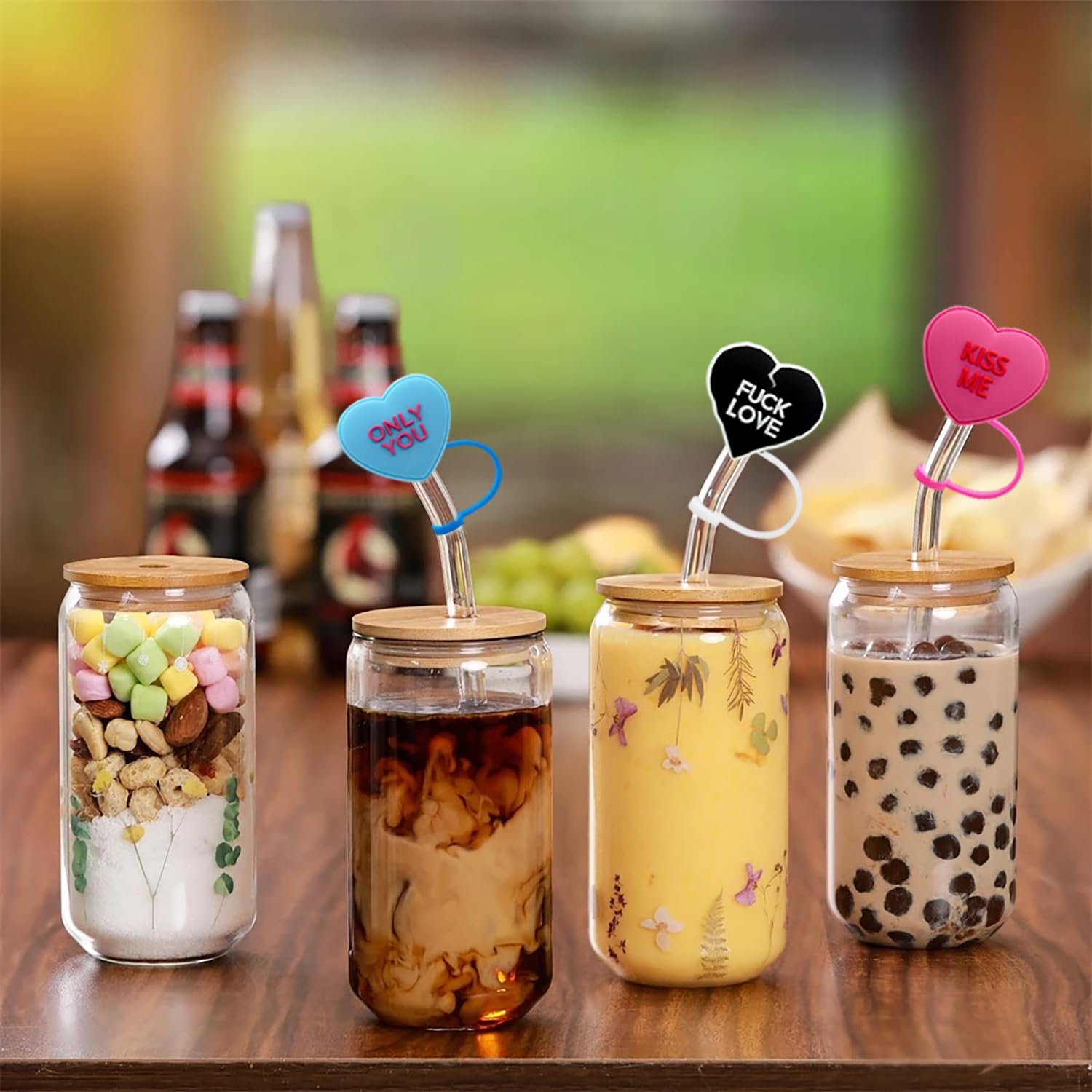 Valentine Straw Covers 6 Pcs Drinking Straw Cover Decorations Heart Design Silicone Eco-Friendly Stylish Cute Reusable Straw Tips Set Accessories Supplies (10mm) - Image 5