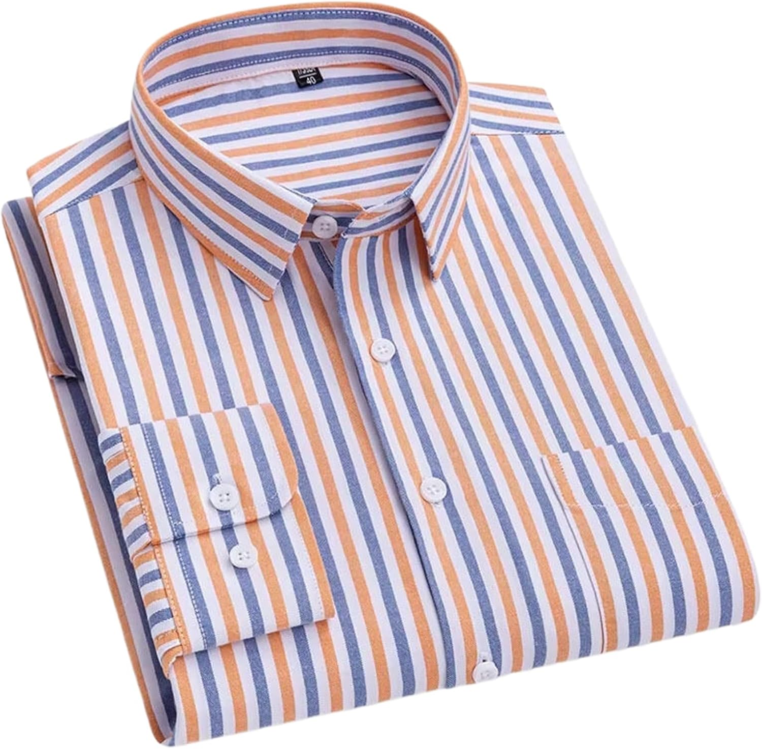 Long-Sleeve Shirts for Men Slim Fit Formal Plain Shirt Office Striped Tops