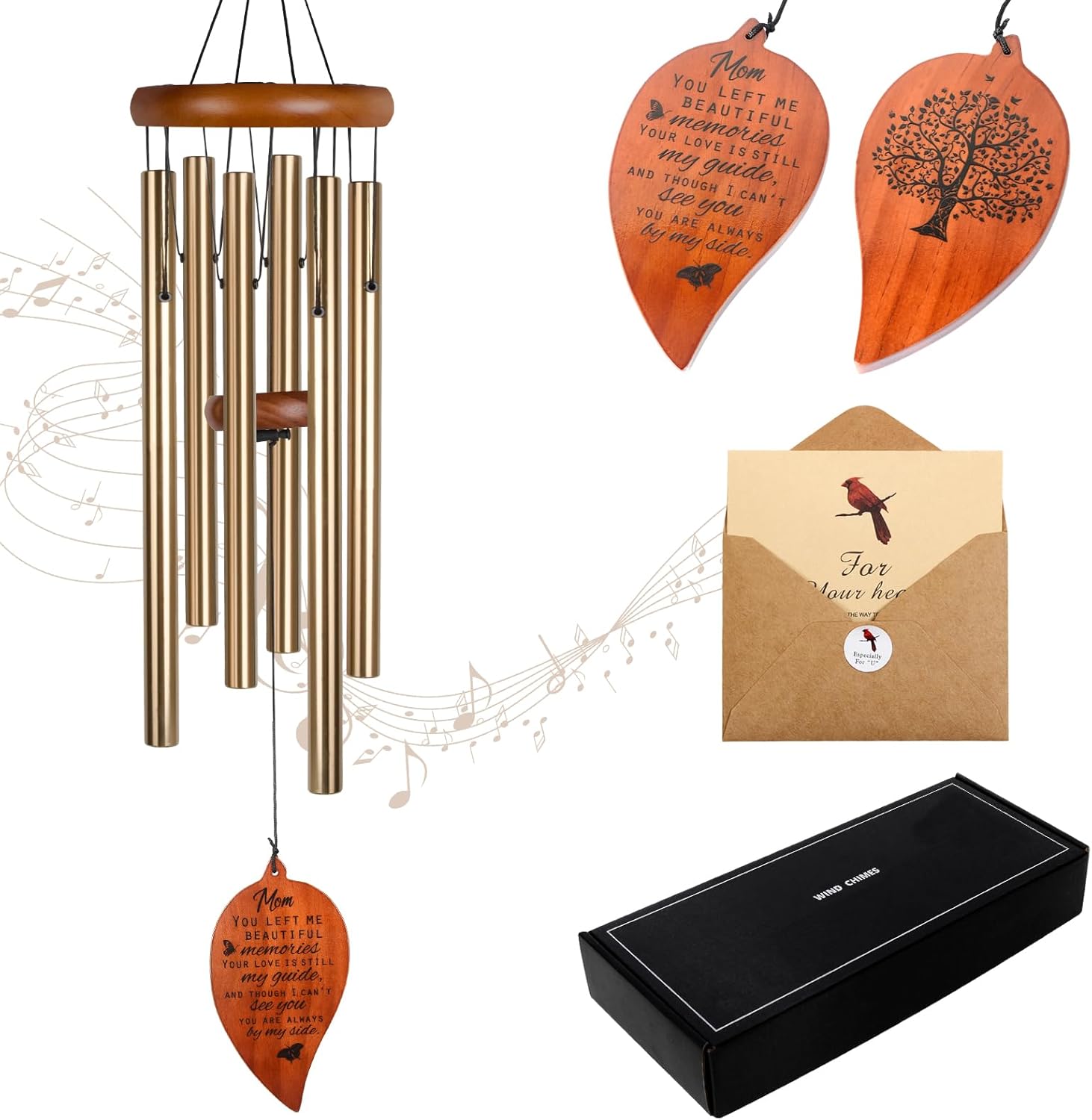 Sympathy Gifts for Loss of Mom 32" Memorial Wind Chimes for Loss of Mother Bereavement Condolence Gifts Sympathy Windchimes in Memory of Mother Mom Memorial Wind Chime with Cardinal Card