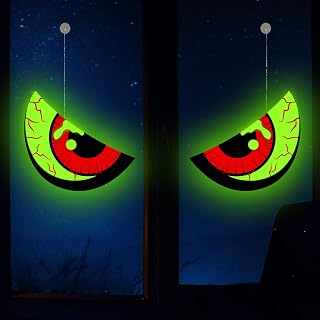 Halloween Spooky Glowing Eyes Decoration, Indoor Outdoor Glow in The Dark Eyes Halloween Window Decorations, Spooky Light up Eyes Decor for Wall Door Lawn, Yard, Car Window, Hanging Supplies