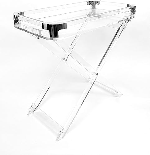 Miniatura 5 de Mesa plegable de acrílico - Escritorio moderno y elegante - Mesa de servicio de cocina y bar - Elegante diseño transparente con bordes cromados -