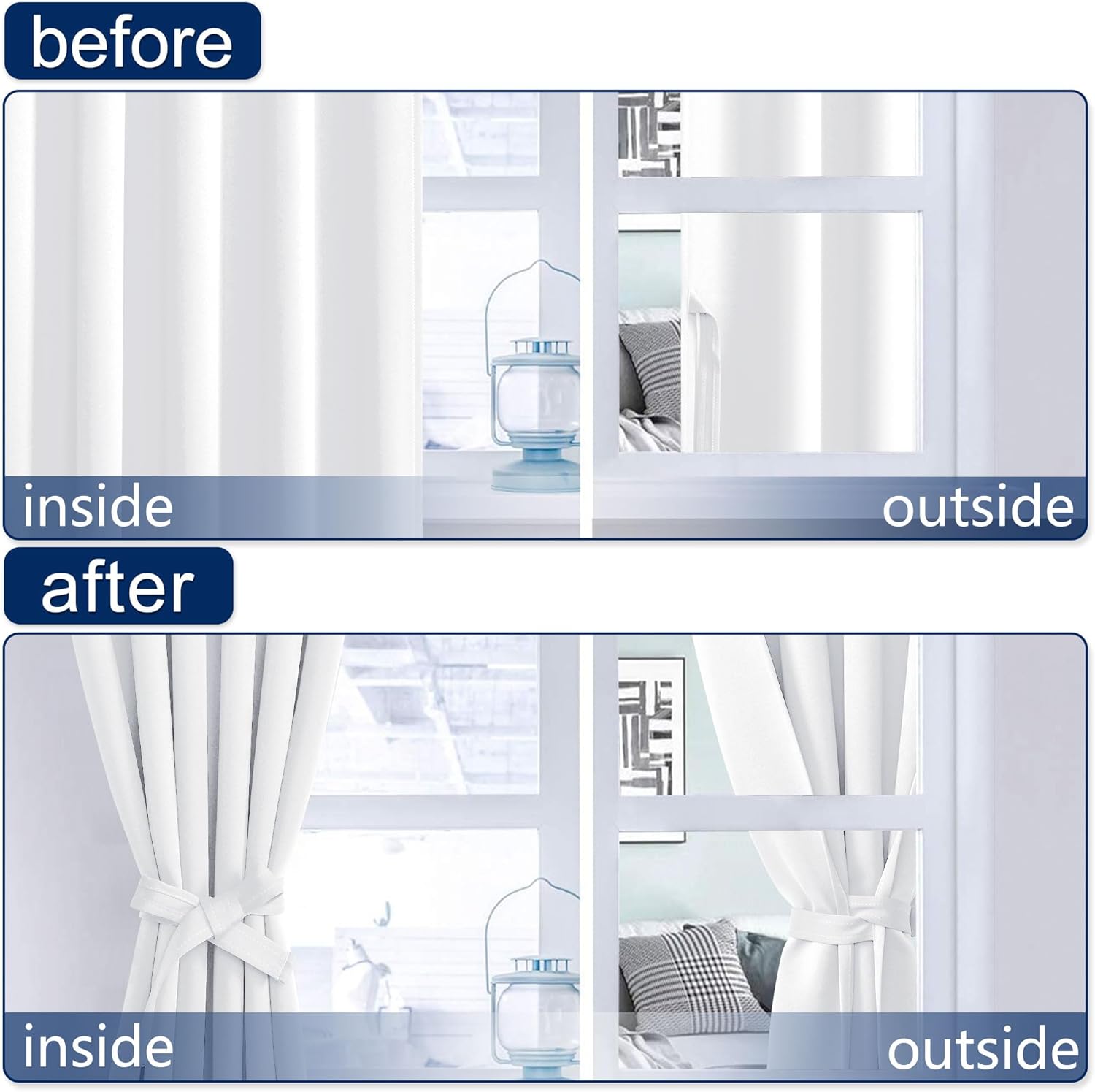 Hiasan White Blackout Curtains 84 Inches Long Noise Cancelling Bedroom Blackout Window Curtains Rod Pocket Room Darkening Thermal Insulated Drapes for Winter Cold Weather,2 Pack