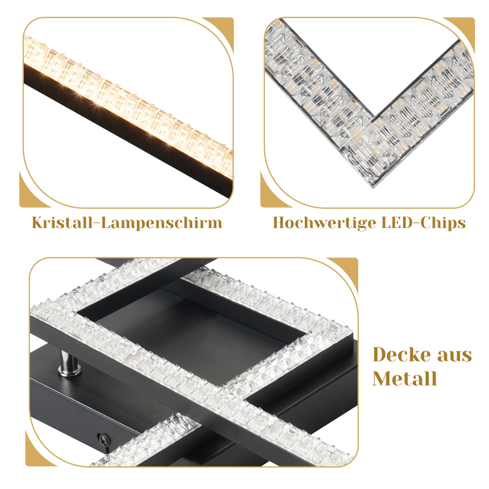 Glitzerlife Lámpara de Techo LED 24W Cristal Blanco Cálido Salón 3000K