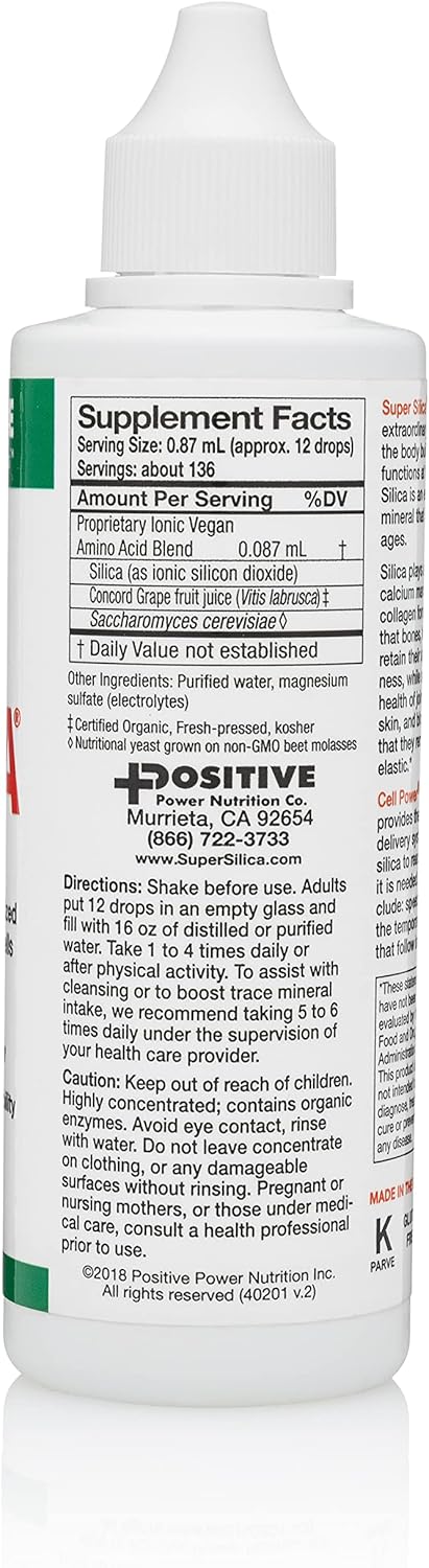 Super Silica Liquid Concentrate, 4 oz. Bottle (Pack of 2) -Highest Absorption, Collagen-Producing, Supports Healthy Bone Density, Joint Flexibility, Skin Hair and Nails, -4 oz. Makes Over 68 quarts