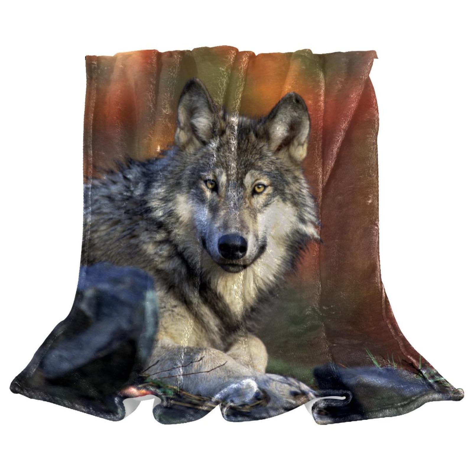Couverture polaire loup plaid chaud microfibre douce jeté de canapé