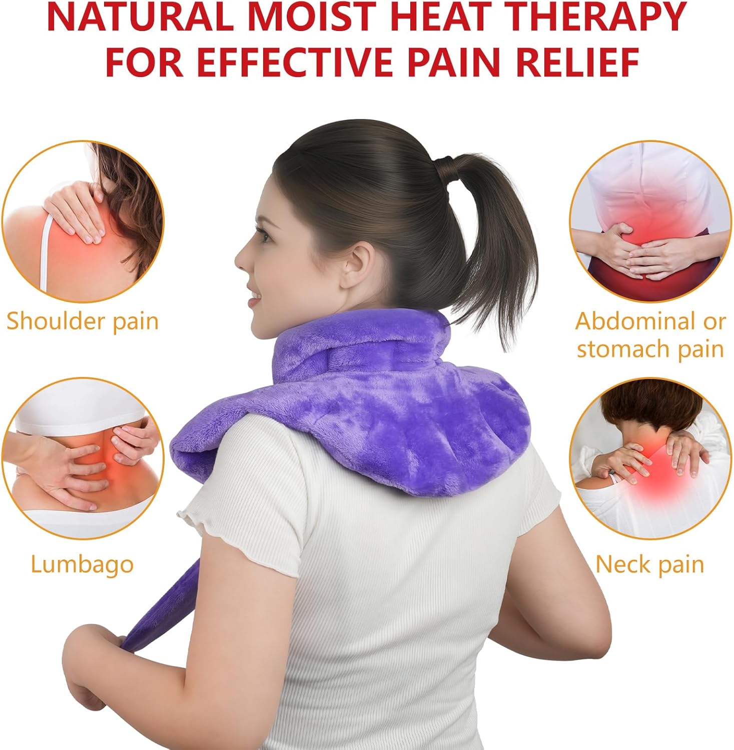 Microwave Heating Pad with Heavy Duty Microwave Moisturizing Heat Pack - Neck and Shoulder for Pain, Soreness and Muscle Tension, Herbal Aroma and Fragrance Free — Purple