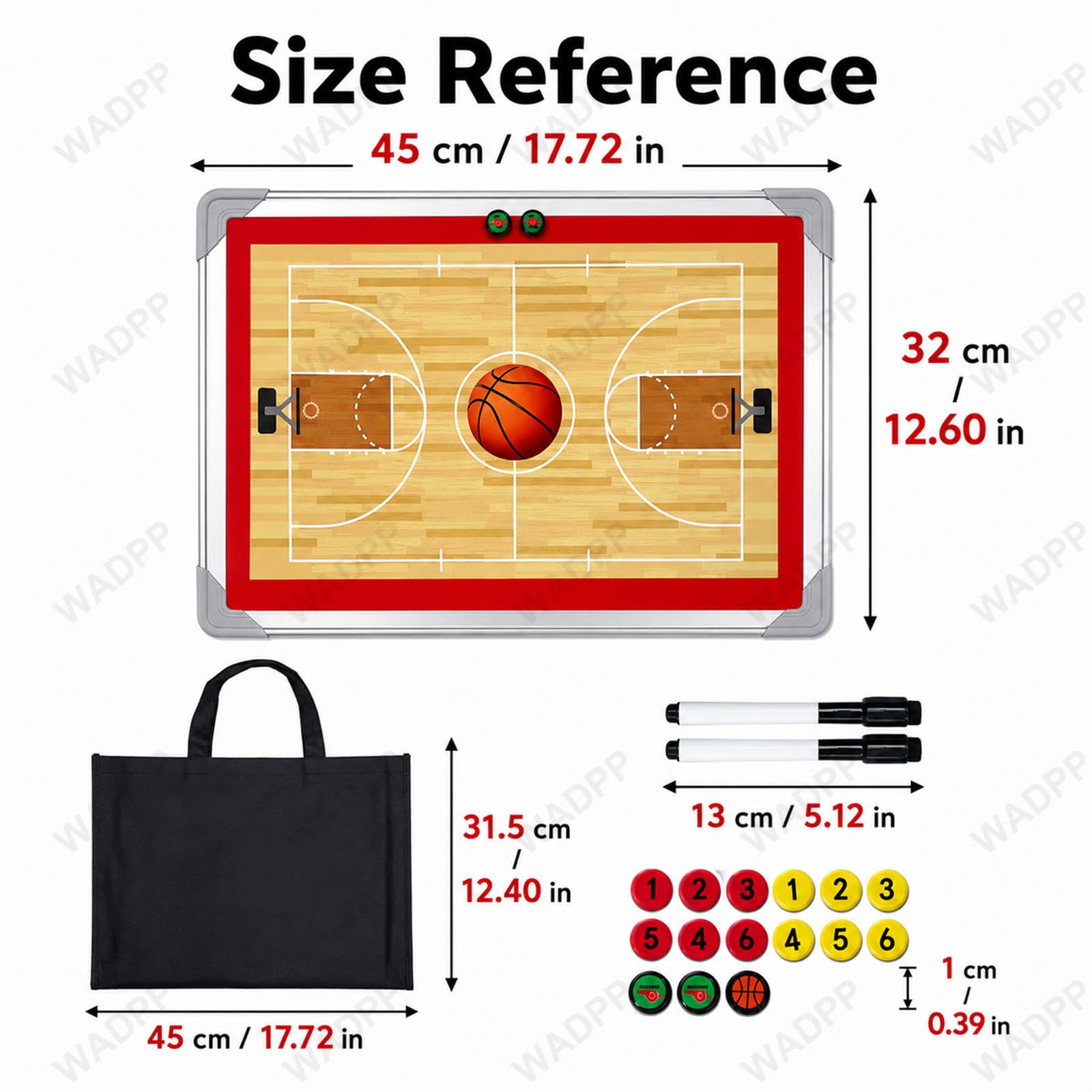 Pizarra Táctica de Baloncesto Magnética, Cancha y Reverso Borrable