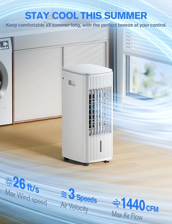 Portable Air Conditioners, Evaporative Air Cooler w/ 4 Ice Packs, 3L Water Tank for Cooing, 7H Timer for Auto-Off, Swamp Coolers with 70° Oscillation, Cream by Slkdrft - Image 2