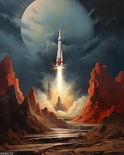 WUIVCTR DIY Paint by Numbers for Adults Beginner, Space Rocket Adventure, Adult Crafts Adults' Paint-by-Number Kits, Room Decor Gift for Birthday Festival (16x20 inch,No Frame), Bright