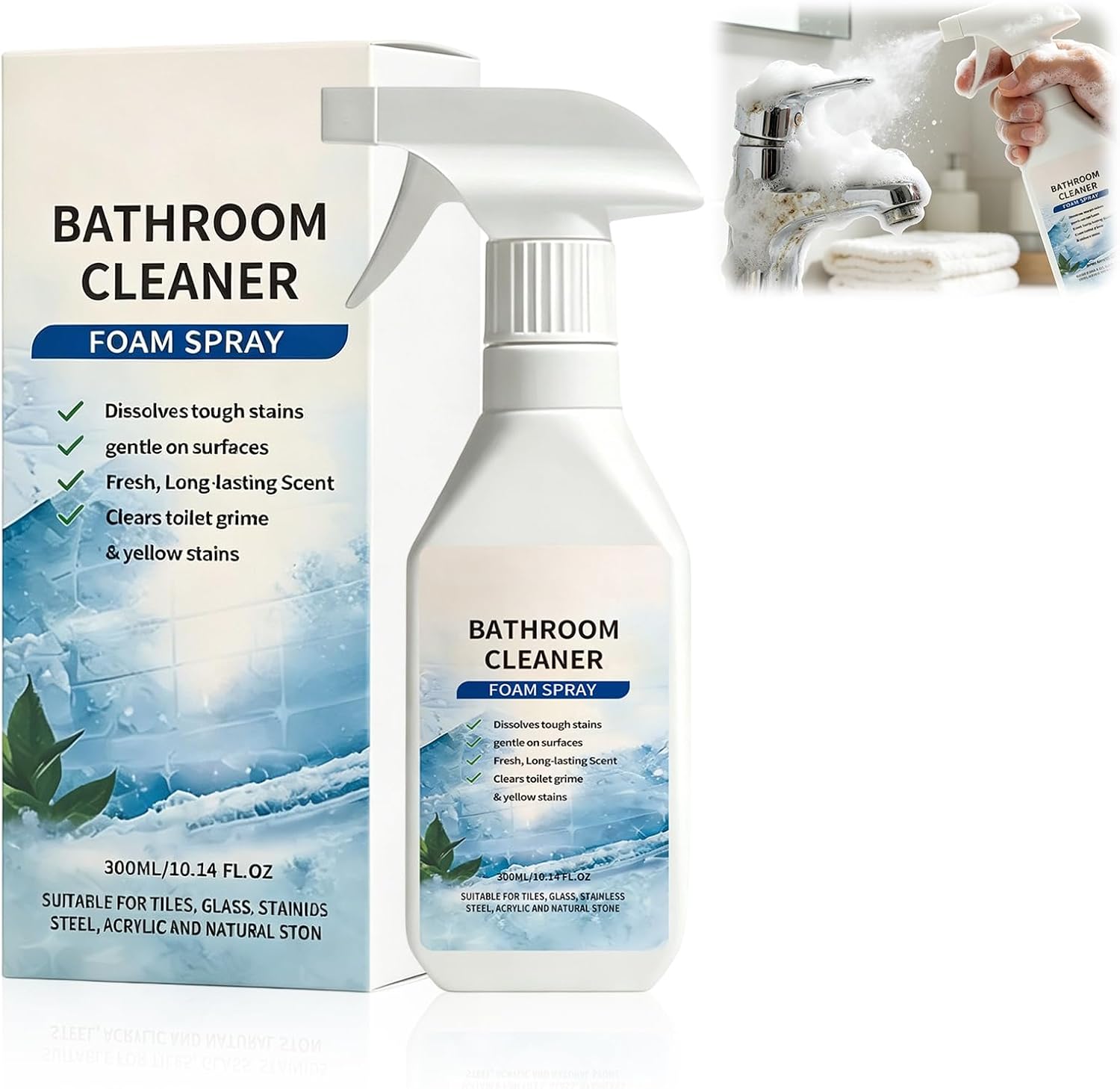 Berthg Bathroom Cleaner Foam Spray, 300 ml/10.14FLoz, suitable for tile, glass, stainless steel, acrylic and natural stone sinks, etc