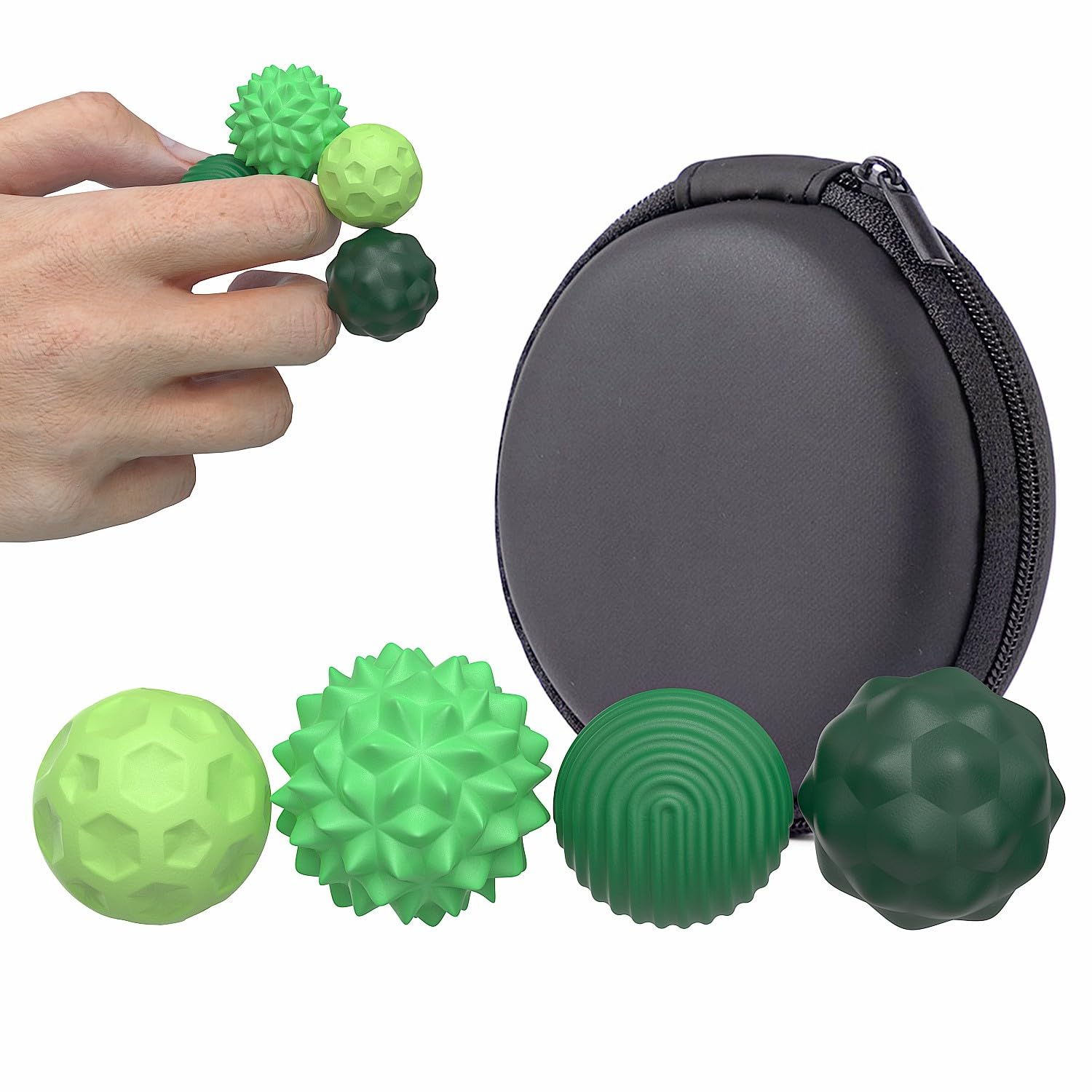 4 Pack Magnetic Sensory Fidget Balls – Silicone Stress Relief Toys for Adults & Teens with Autism, ADHD, Anxiety, Quiet Executive Desk Fidget Magnets Toys for Office, Fun Textures Roller Toys (Green)