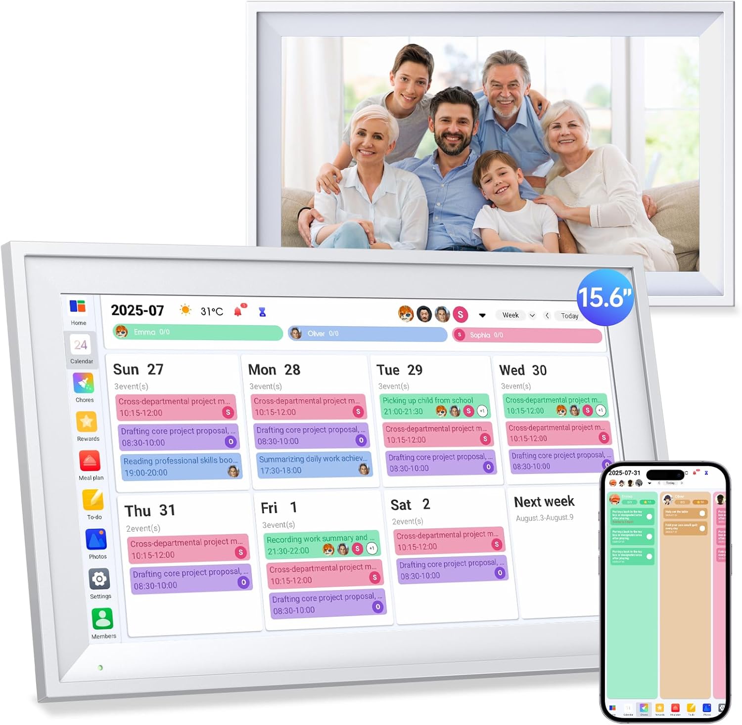 15.6'' Smart Digital Calendar Wall Touch Screen – Family Planner & Chore Chart, 1920×1080 FHD IPS Display, Google Calendar Sync, No Subscription Required, Wall Mount & Desk Stand Included