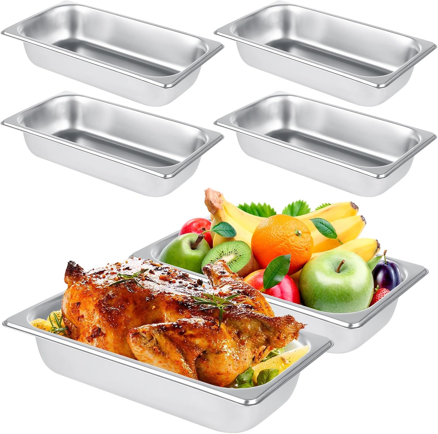 6 Pack 1/3 Hotel Pans 2.5 Inch Deep Stainless Steel Food Pan 1/3 Size 2.5" Deep Steam Table Pan Stainless Steel Commercial Food Pans for Hotel, Restaurant, Buffet, Home