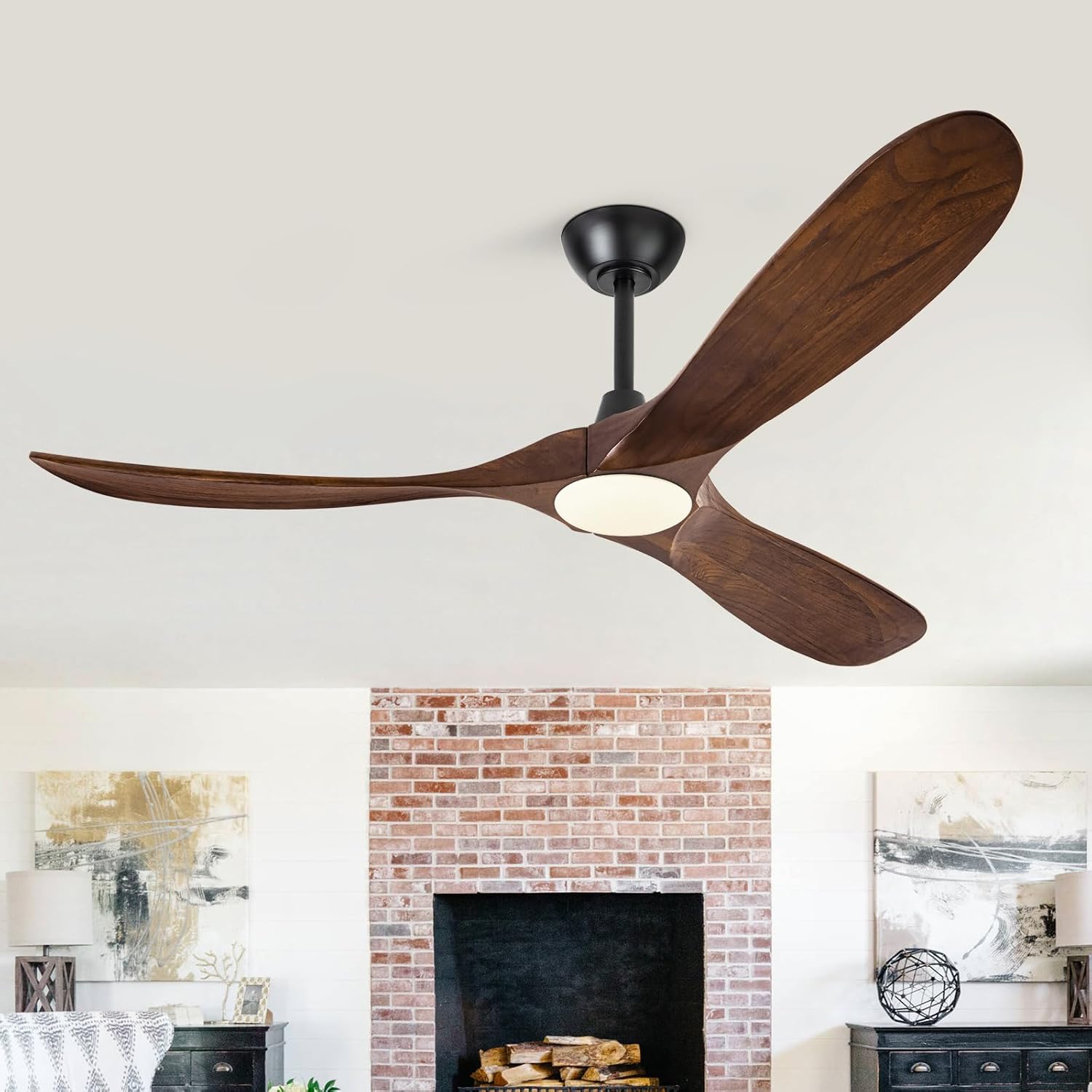 EKIZNSN 60 Inch Ceiling Fan with Light, High CFM Farmhouse Ceiling Fans with Light for Patios (Walnut Blades)