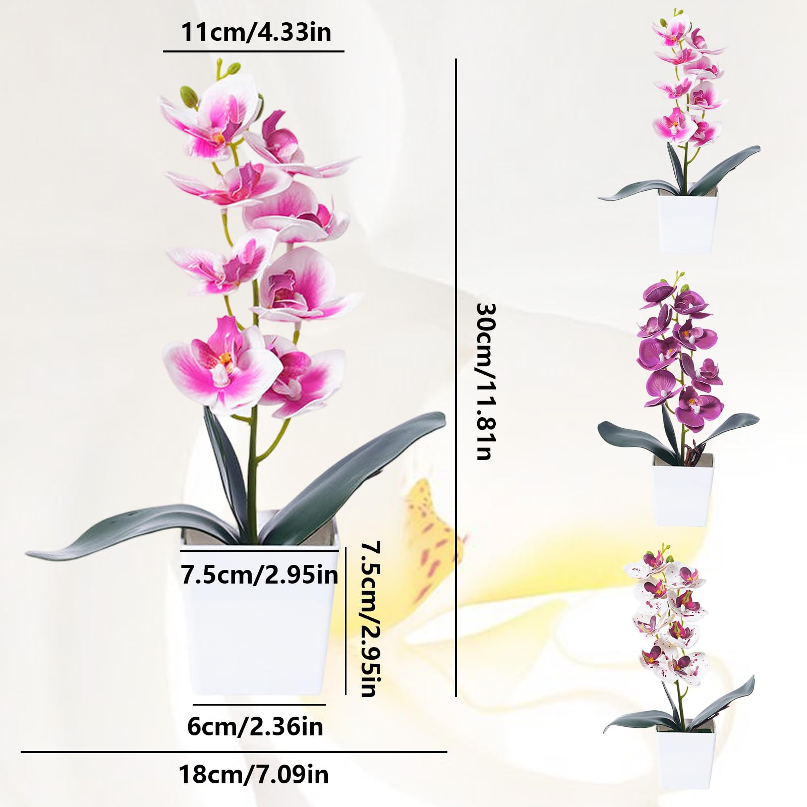 3 sztuczne doniczki orchidei 30 cm roślina kwiaty balkon | ze sztucznymi plastikowymi doniczkami dekoracja kwiatowa dekoracja biurowa