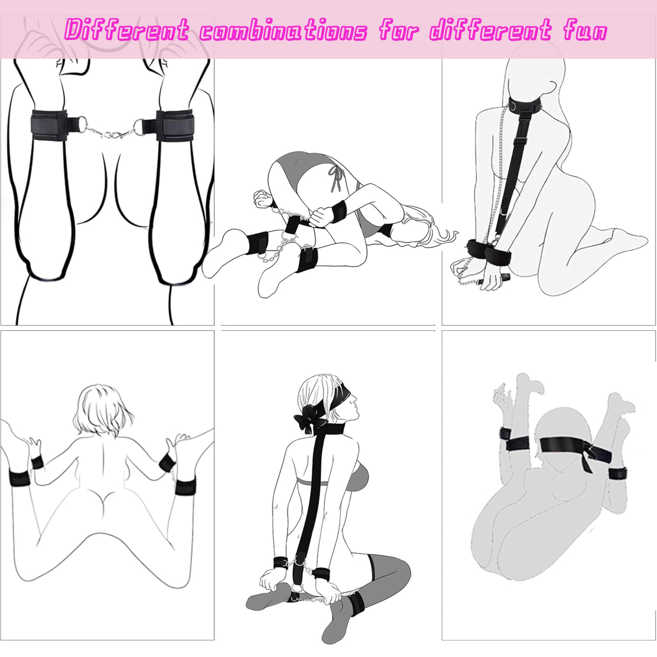 Set BDSM per Coppie - Collare, Manette e Cavigliere con Benda Occhi - Regolabile per Giochi Intimi Emozionanti