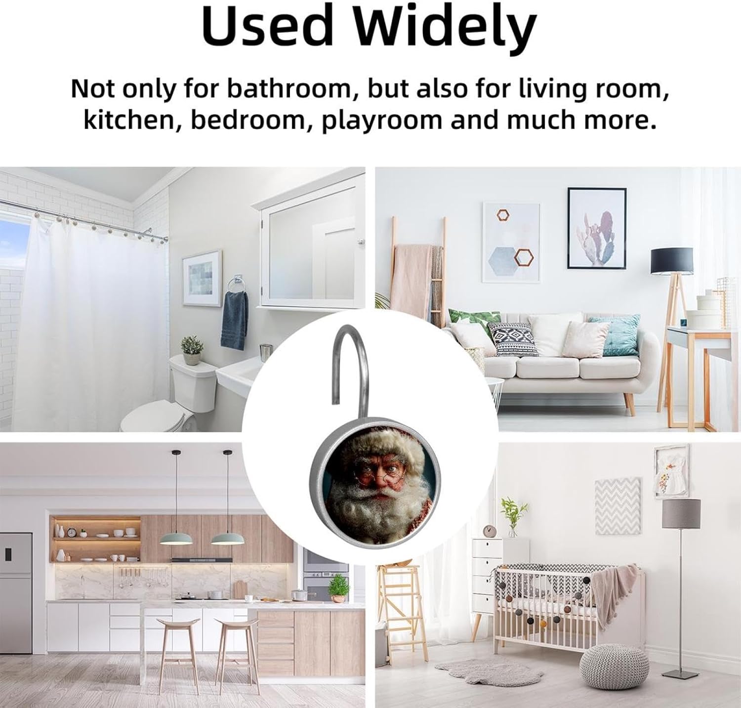 12PCS Christmas Santa Claus (1) Shower Curtain Hooks Metal Rust Resistant Decorative Shower Curtain Hooks Bathroom Decorations
