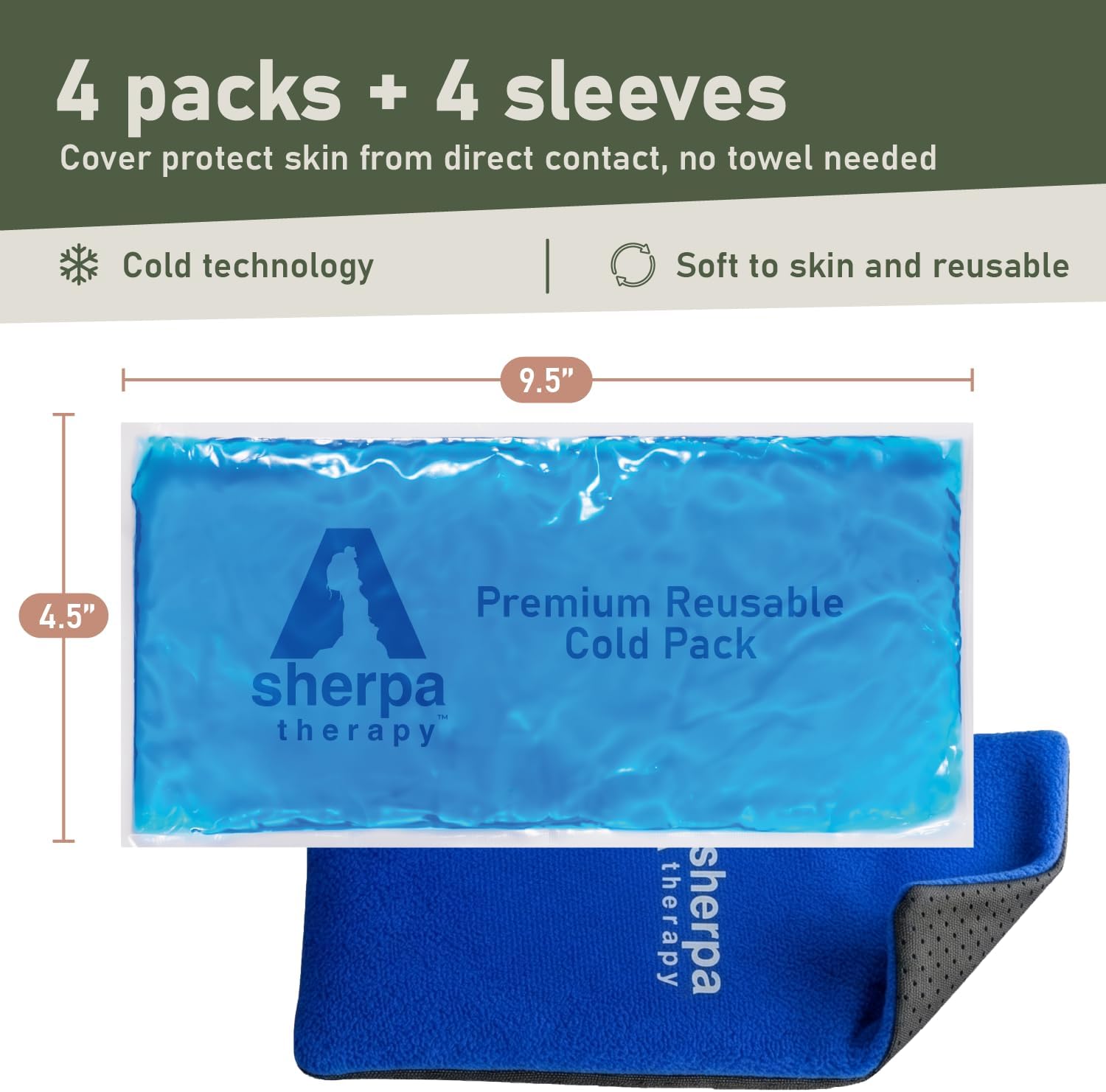 4PK Flexible Gel Ice Packs for Injuries Reusable - Gel Ice Pack Cold Compress for Knee, Back, Neck, Wrist, Hand, Elbow, Ankle Pain Relief - 9.5" x 4.5"