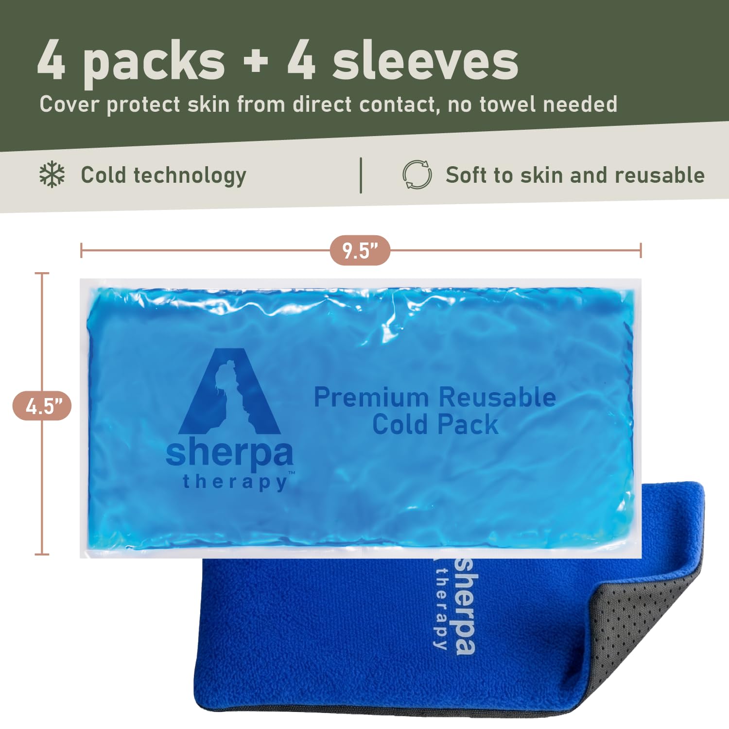 Paquete de 4 paquetes de hielo flexibles para lesiones reutilizables, compresas frías de gel para rodilla, espalda, cuello, muñeca, mano, codo, tobillo, alivio del dolor - 9.5 x 4.5