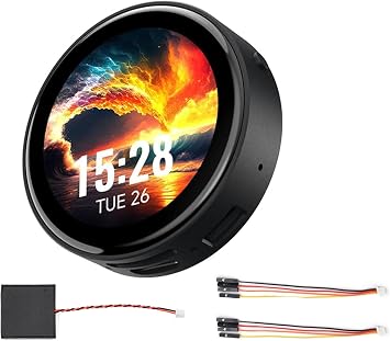 ESP32-C6 1.43inch AMOLED Round Touch Display Development Board, 160MHz RISC-V Processor, 466466 Pixels, QSPI Interface, Dual Digital Microphone Array, AI Speech Interaction, with Case + Speaker