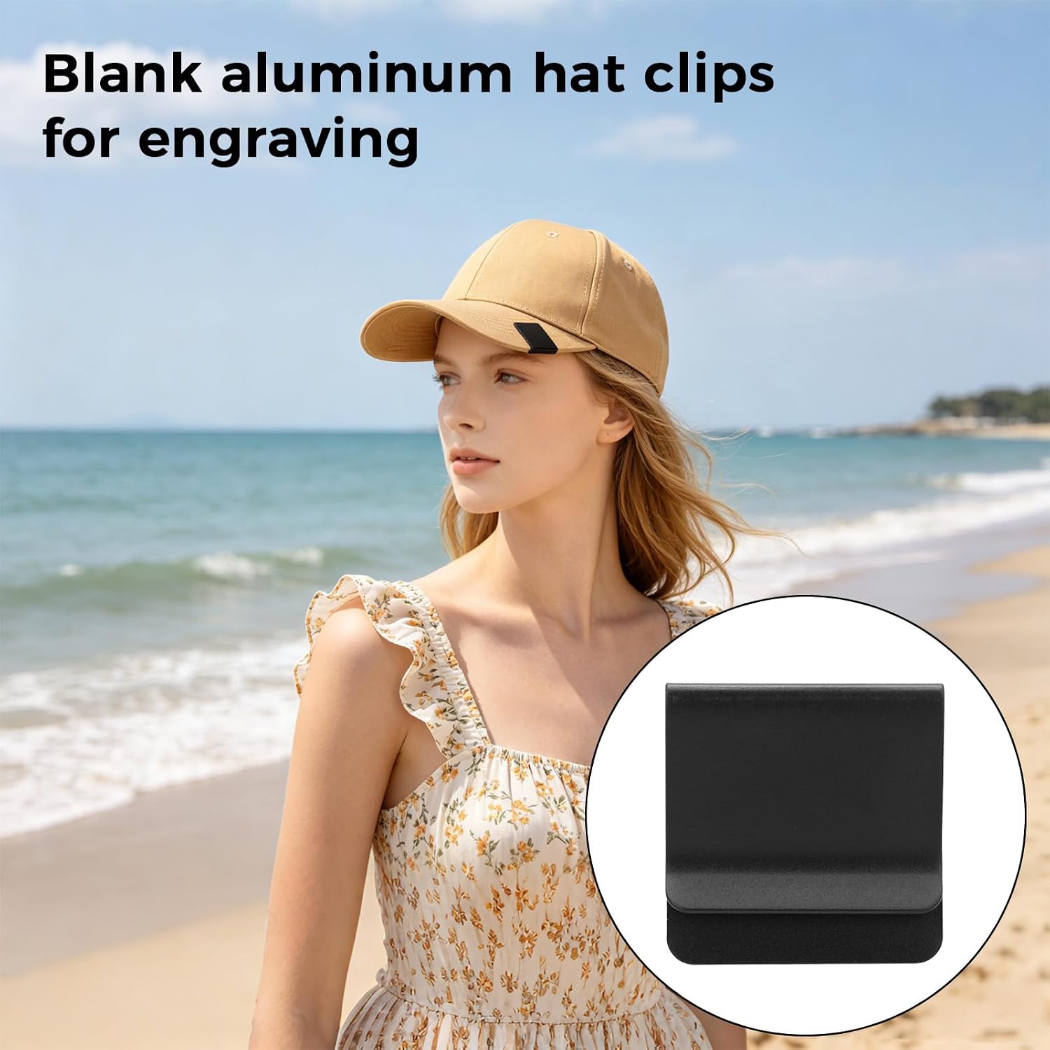 10pcs Hat Clips for Brim, 3x3cm/1.18x1.18in Black Aluminum Blank Golf Hats Brim Clips for Engraving DIY Vinyl Personalized Gift Custom Hat Accessories All-Weather Durability