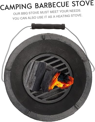 Miniatura 8 de Cabilock Estufa de barbacoa de carbón de hierro fundido, herramienta portátil para asar al aire libre para acampar, calentar y cocinar, diseño