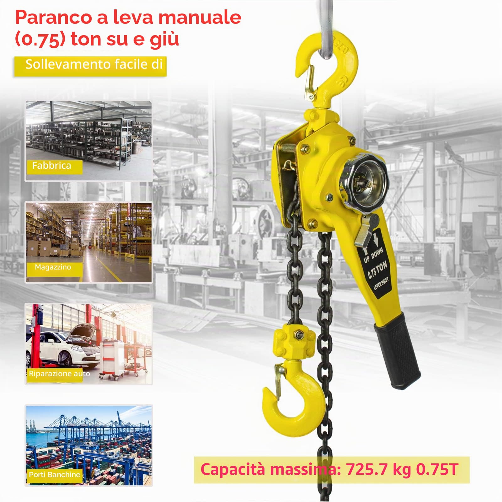OUUTMEE Paranco a catena manuale per braccio di bloccaggio 0.75T Paranco a catena con rullo di estrazione per garage