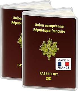 Lot de 2 Étuis Passeport Transparent – Format Européen 13x10 cm – PVC Cristal Haute Qualité – Fabriqué en France – Protection Passeport Souple