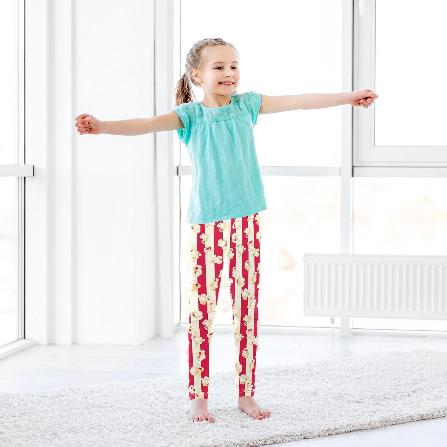 GAIREG Full-Length Girls Leggings Stripes Popcorn