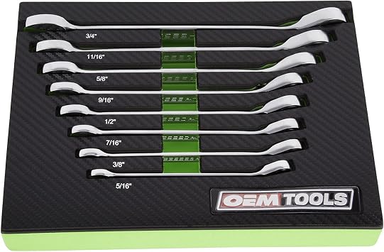 OEMTOOLS 23989 8PC R Reversible SAE Ratchet Wrench Set, CR-V 5/16"-3/4" Wrenches, Offset Jaw Ratchet Wrenches, Posi-Grip SAE Wrench Set, EVA Storage Case Wrench Organizer