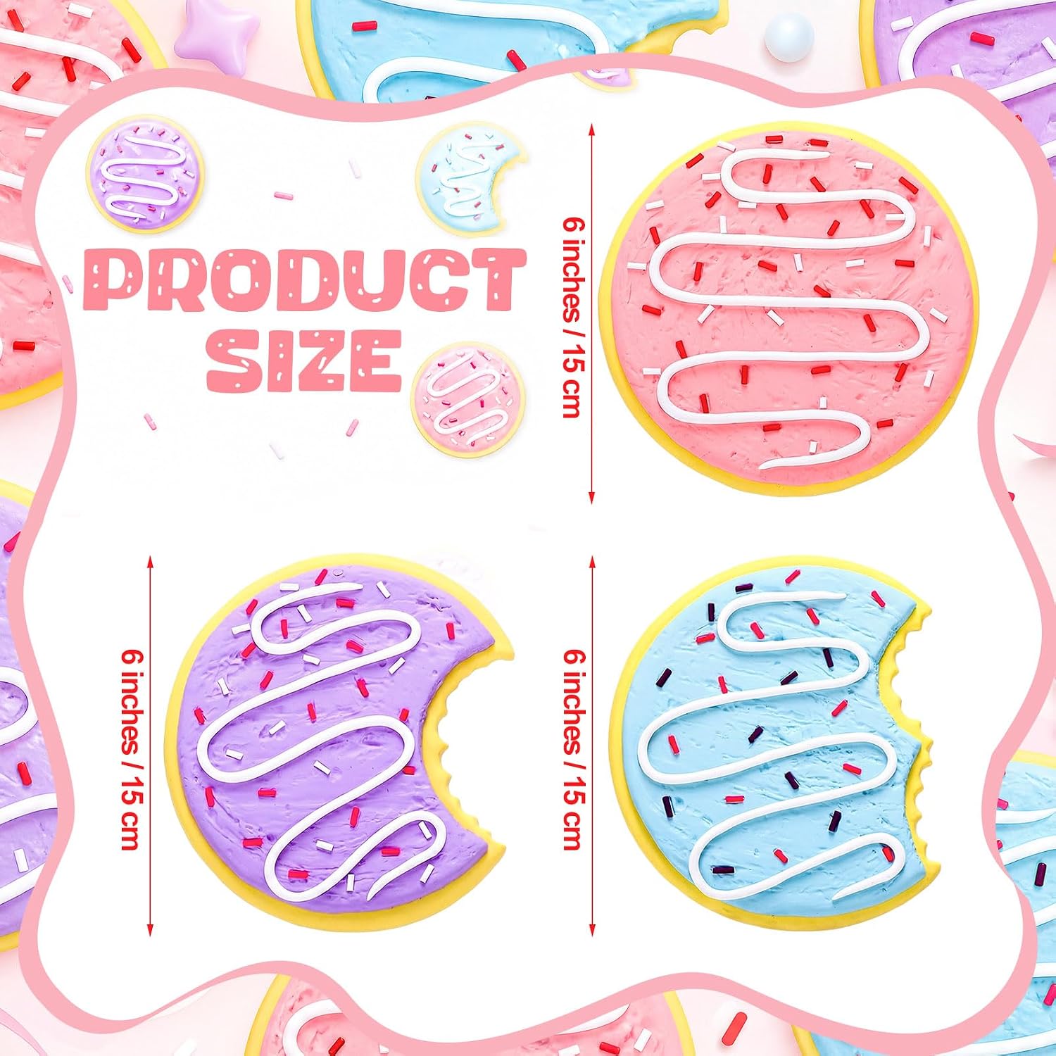 Fuutreo 3 Pcs 3D Sprinkle Sugar Cookie Wall Art, 6 Inch 3D Faux Cookie Wall Sculptures Kawaii Foodie Hanging Home Decor for Kitchen Bakery Room Birthday Baby Shower Party Decorations Gift Supplies
