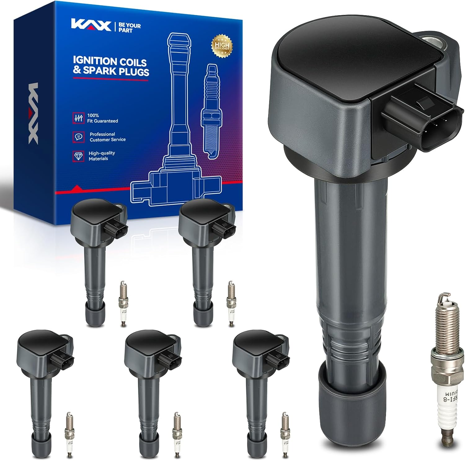 KAX Set of 6 UF624 Ignition Coil Pack and 97390 Iridium Spark Plug, Fit for Acura RDX 2013-2015 V6 3.5L, ZDX 2010-2013 V6 3.7L, for Honda Pilot 2009-2015 V6 3.5L, Ridgeline 2009-2014 V6 3.5L