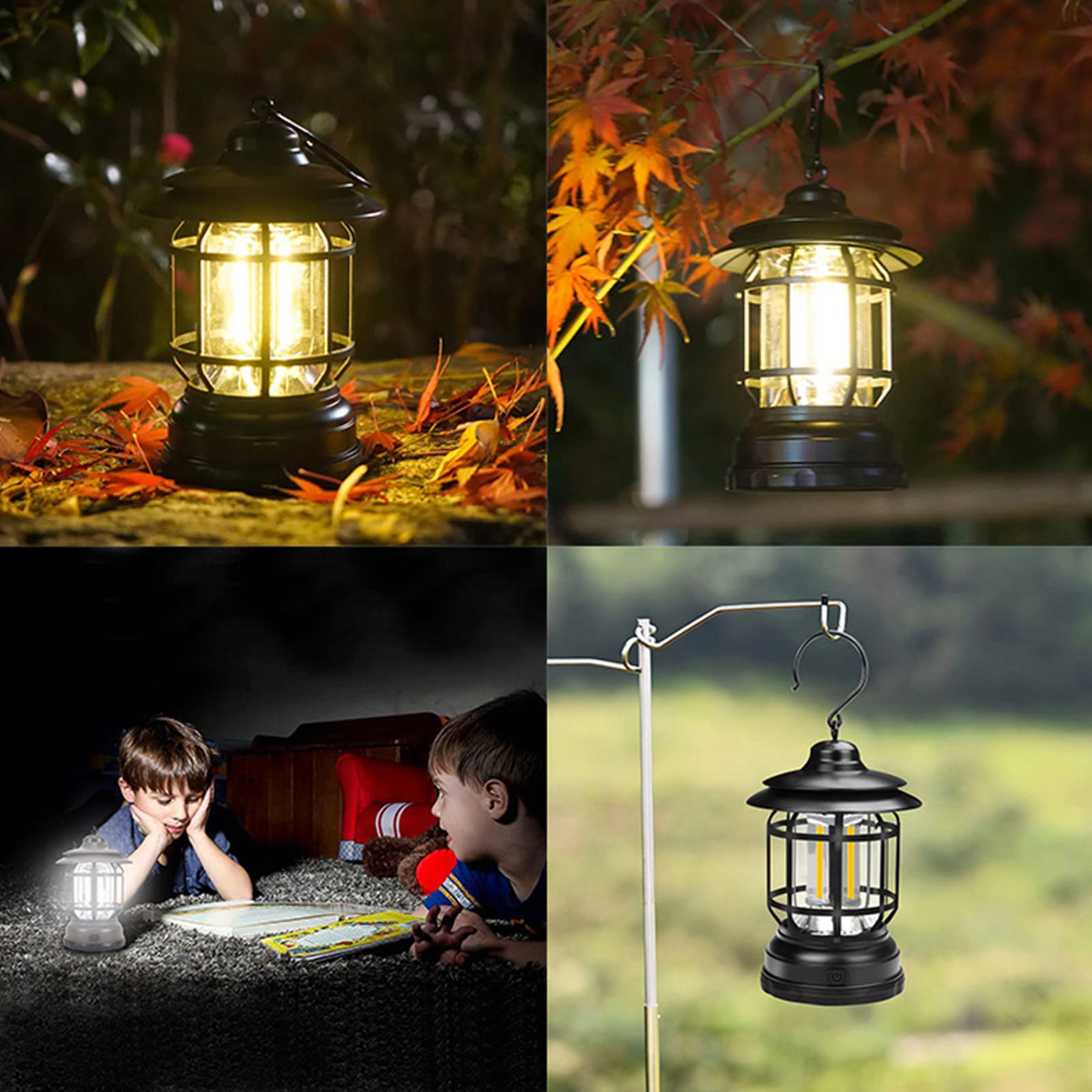 Latarnia kempingowa LED, przenośna wodoodporna lampa ładowana przez USB, vintage, wisząca lampa namiotowa z 2 trybami świecenia, do wędrówek i wędkowania