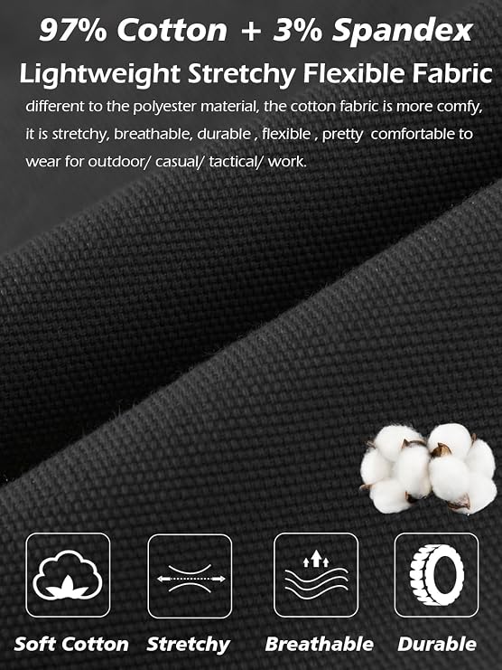 CARWORNIC Men's Cargo Work Trousers Cotton Lightweight Stretch Military Combat Hiking Tactical Trousers