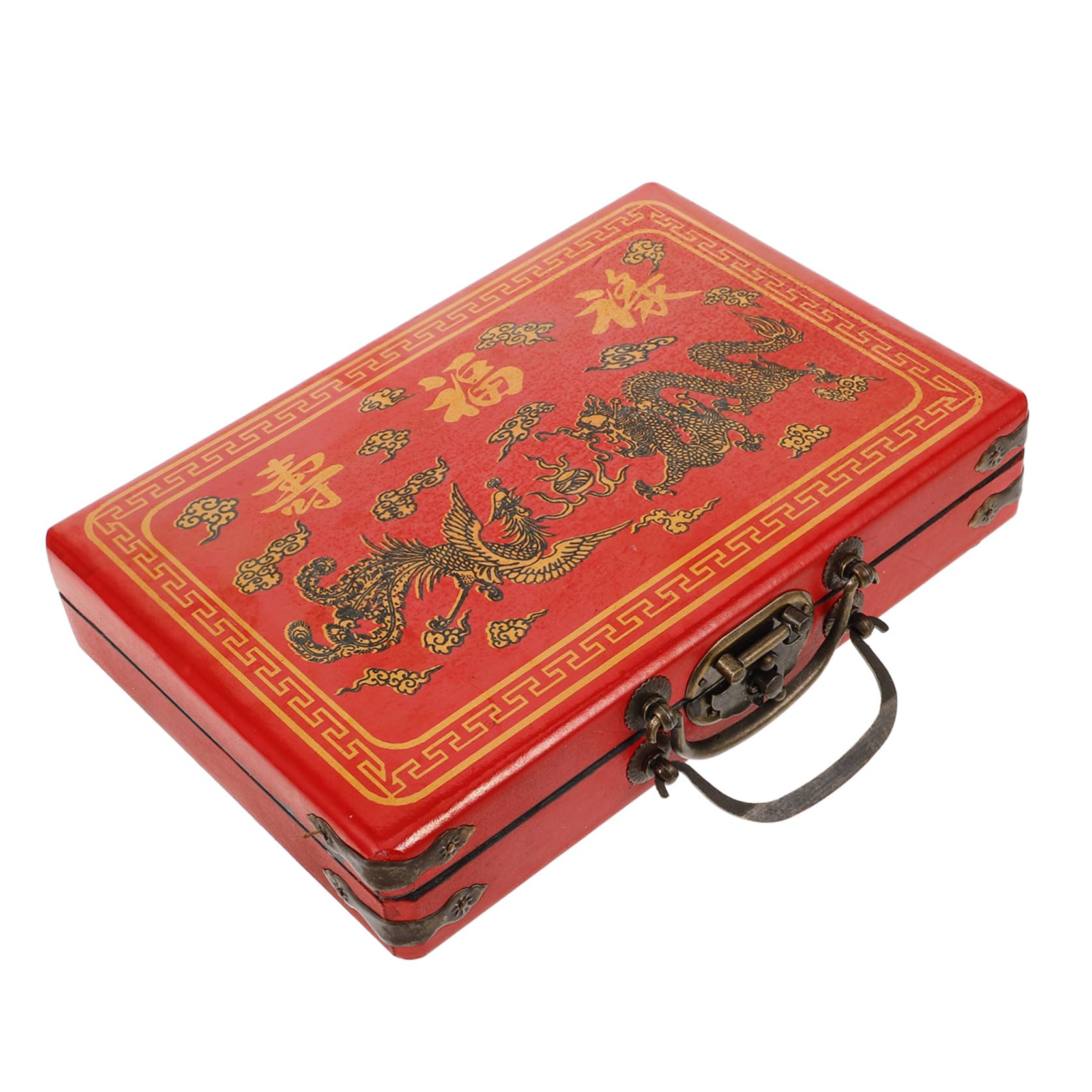 STOBAZA 3 Pièces Boîte de Mahjong Chinois en Panneau de Densité Rouge