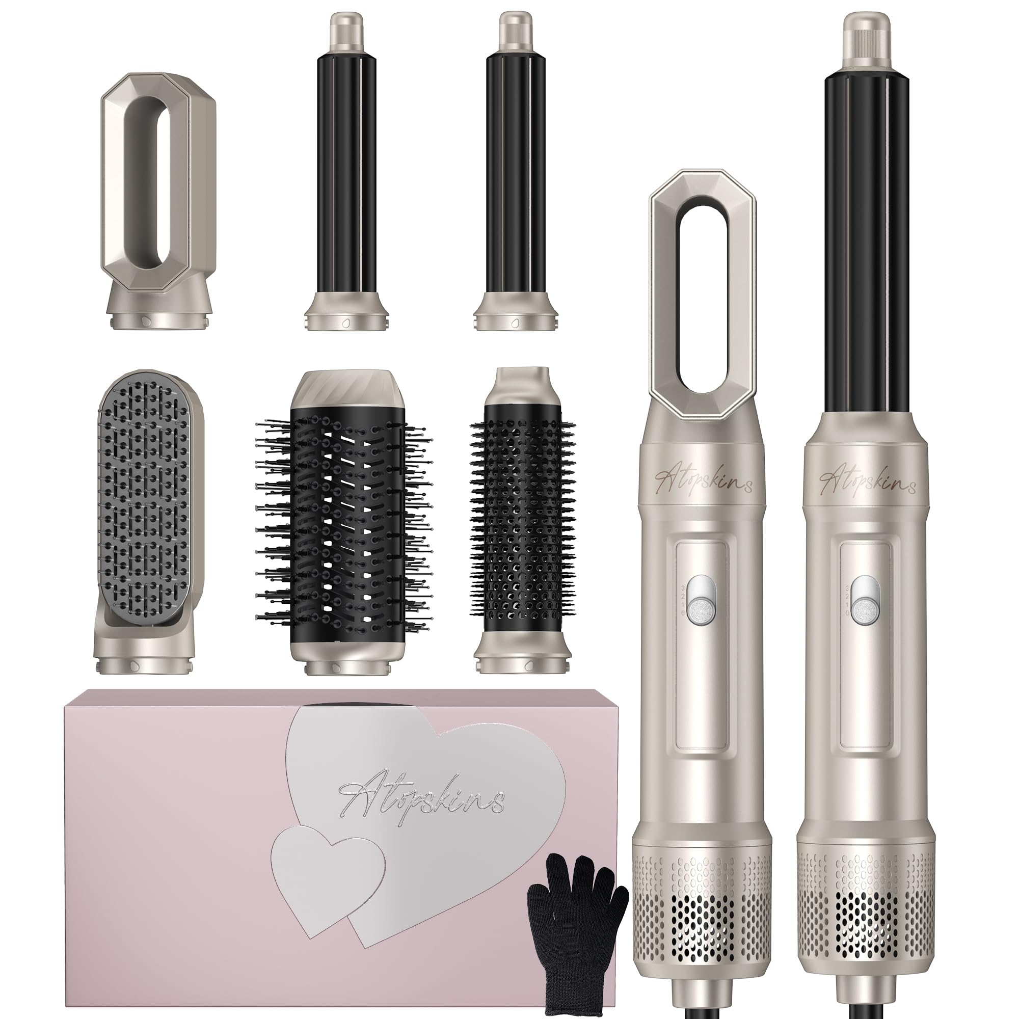Atopskins Hairstyler Haarstyler Airstyler, 6 in 1 Air Styler Set Warmluftbürste Hair Styler Set Föhnbürste Set Mit 30mm Warmluft-Lockenstab| 1000W Haartrockner| Rundbürstenföhn, Geschenk