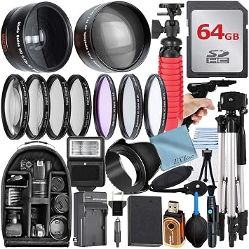 49mm Accessory Bundle for Canon EOS R50, R100, M5, M6 Mark II, M6, R10 + LP-E17 Battery + 64GB Memory Card + Battery Charger + Wide Angle Lens + Backpack + Tripod + Flash + More 28pc Bundle