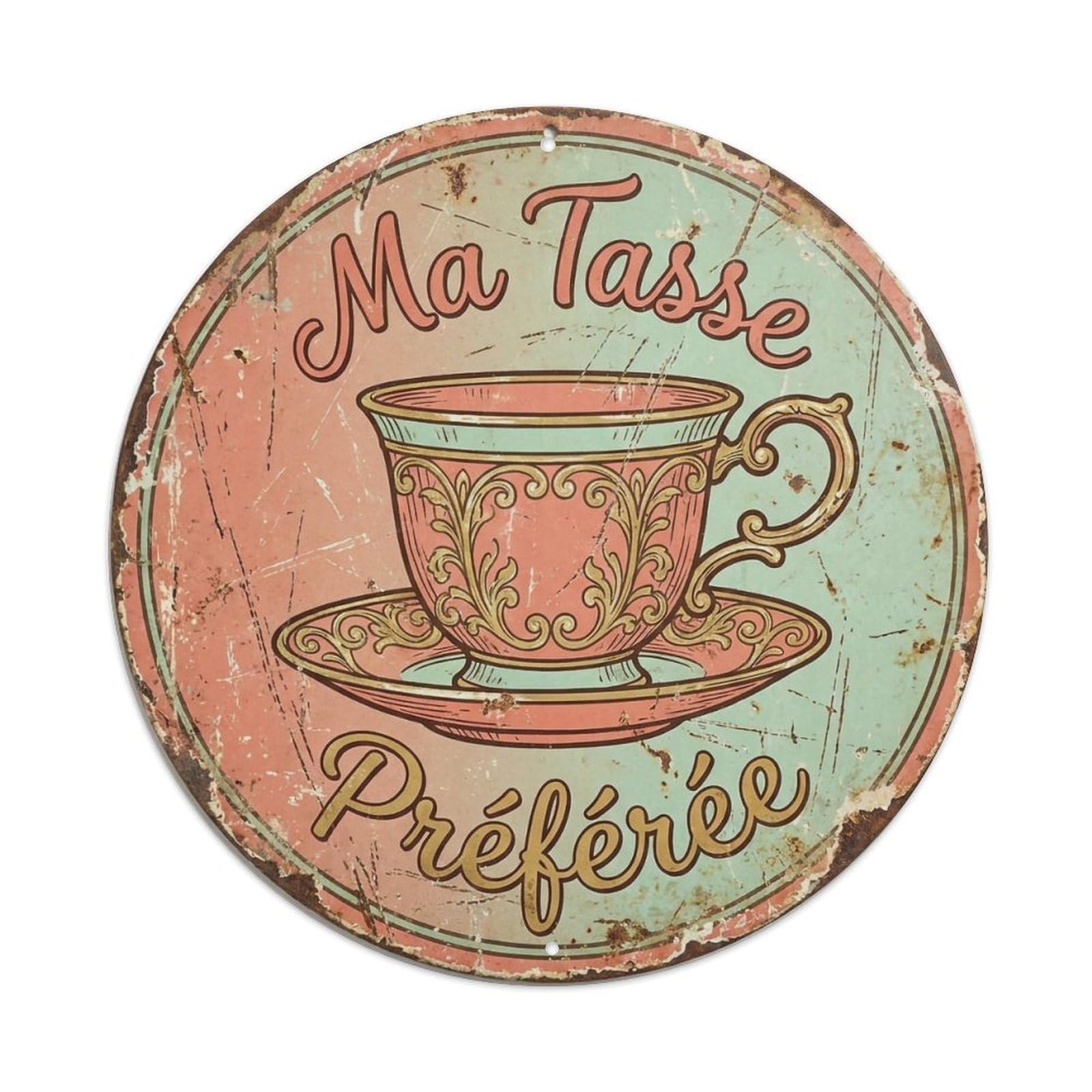 Tasse Favorite Mancave Cup Metal Tin Sign Plaque Wall Decor for Cafe, Club, Garden Round Metal Poster 8x8Inch